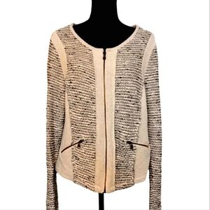 Drew Anthropologie Zip Front Boucle Knit Cardigan Sweater Women's Size Lg